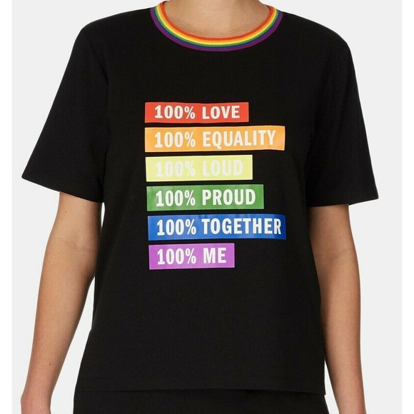 DKNY Pride Rainbow Short Sleeve Pajama Top sz L Large Black Multi-Colored - Picture 1 of 2